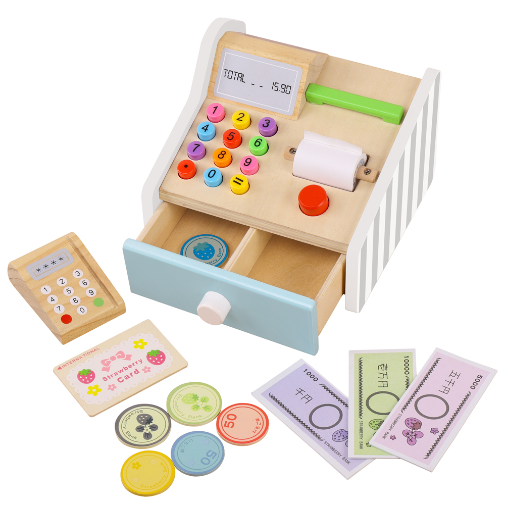 Toy Cash Register - Caixa registradora de madeira brinquedos loja